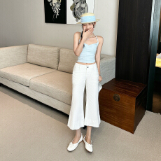 批发<b class='q'>韩国</b>东大门女装 老钱风美式复古七分裤女微喇喇叭<b class='q'>牛仔裤</b>春夏新款