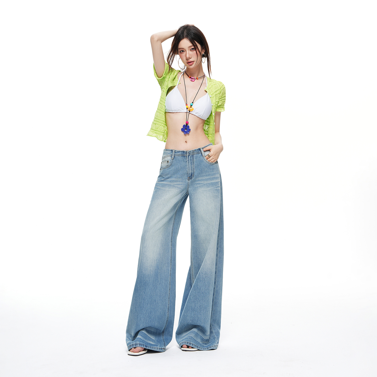인터넷 유명인 같은 단락 26 년 여름 새로운 클래식 없음 허리 머리 금 비율 핏 스타일 스트레이트 워싱 청바지 여성