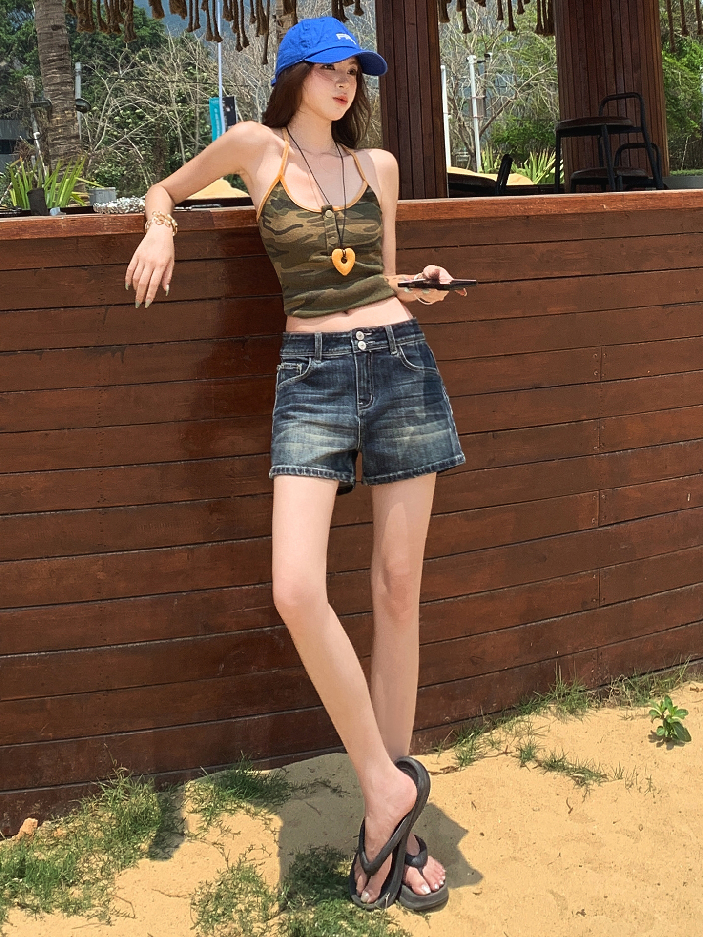 한 국풍 여름 다용도 데님 반바지 로우 웨이스트 루즈핏 넓은 다리 자르기 숨기기 고기 슬림해 보이는 핫걸 바람 반바지