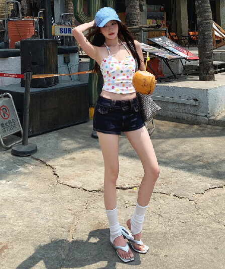 남쪽 기름 높은 품질 여름 슬림화 트렌드 반바지 아메리칸 레트로 핏 스타일 적합 허리 엉덩이 외국 가스 캐주얼 핫 바지