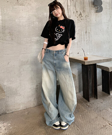 됐어. 개체 높은 품질 느긋한 와 성별 调性 Chic 모통이 칼 바지 종류 슬림해 보이는 전구 청바지