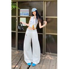 批发日系 小众潮牌休闲裤2026夏款美式拼接波点宽松慵懒弯刀<b class='q'>长裤</b>