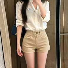 批发卡其色牛仔短裤女2026新款夏季高腰紧身美式辣妹包臀<b class='q'>显瘦</b>a字热裤