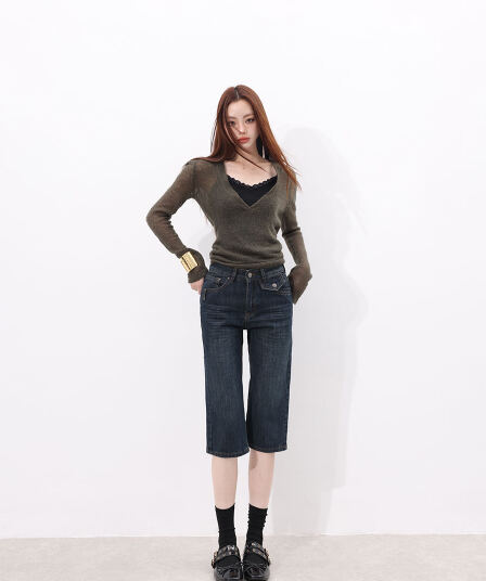 한 부서 여름 인기도 섹션 미니멀리즘 프랑스식 품격 클래식 단 닝 레트로 배경 색상 천년기 거리 7부 바지
