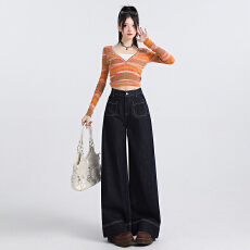 批发韩系 小众水泥灰直筒阔腿牛仔裤女<b class='q'>高腰</b>垂顺不贴腿显瘦日常拖地裤
