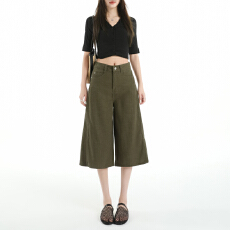 批发直播<b class='q'>夏</b>季新款亚麻天丝六分阔腿裤女老钱风薄款垂坠松弛感休闲中裤