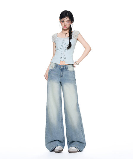 됐어. 개체 높은 품질 자수 장식 스트레이트 청바지 여성 26 가을 겨울 아메리칸 로우 웨이스트 루즈핏 슬림해 보이는 캐주얼 긴 바지
