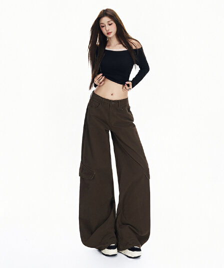 됐어. 개체 높은 품질 워시 퇴색 한 원단 워크웨어 넓은 다리 청바지 여성 2026 가을 아메리칸 디자인 센스 레트로 긴 바지