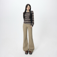 批发韩国东大门<b class='q'>女</b>装卡其色加长喇叭<b class='q'>牛仔裤</b><b class='q'>女</b>美式复古低腰弹力拖地<b class='q'>女</b>裤