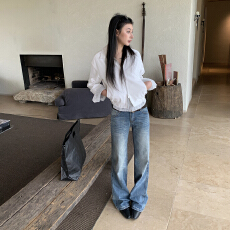 批发小红书推荐26秋<b class='q'>冬</b>美式复古风女裤石磨水洗做旧中低腰微直筒牛仔裤