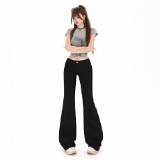 批发得物高品质黑色美式辣妹低腰微喇<b class='q'>牛仔裤</b>女修身弹力显瘦百搭喇叭裤