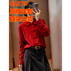 批发新中式国风轻奢气质2025秋冬季新款红色娃娃领灯芯绒衬衫上衣<b class='q'>女装</b>