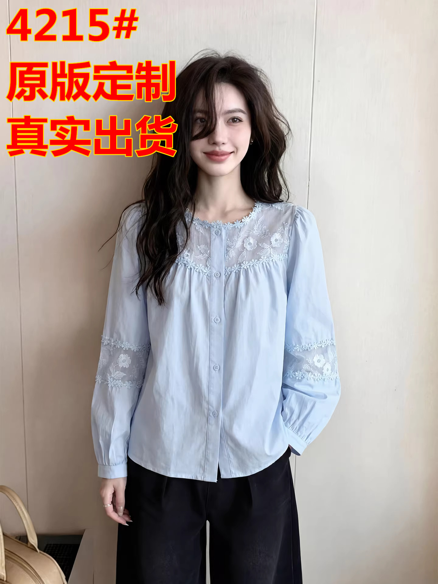 프랑스식 외국 가스 단색 레이스 레이스 자수 라운드 넥 여성 셔츠 2026 이른 봄 새로운 디자인 센스 작은 대중 맨위