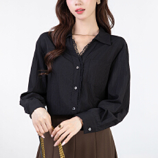 批发2026春季白色<b class='q'>衬衫女</b><b class='q'>长袖</b>新款蕾丝花边宽松上衣