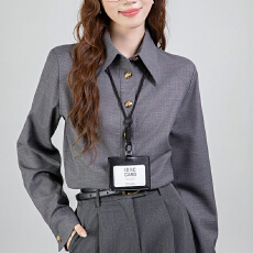 批发2026春季灰色老钱风POIO领套头衬<b class='q'>衫</b>女百搭气质长袖上衣