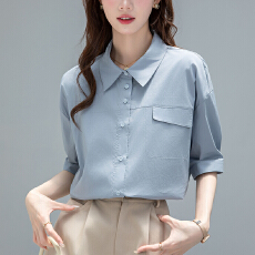 批发2026实拍白色五分<b class='q'>袖</b>衬衫女夏季新款OL简约通勤风衬衣<b class='q'>上衣</b>