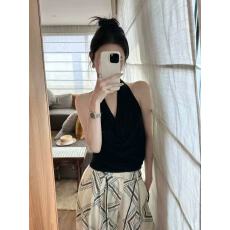批发黑色大露背挂脖小吊带背心女夏季薄款设计感小众外穿V领无袖上衣