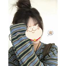 批发韩系慵懒设计感条纹复古长袖<b class='q'>卫衣</b>女秋季小众休闲圆领宽松套头上衣