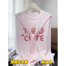 批发韩系慵懒松弛感上衣独特漂亮减龄宽松显瘦粉色小熊披肩<b class='q'>t</b><b class='q'>恤</b>女早秋