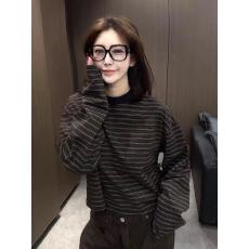 批发早秋韩系chic百搭上衣设计感小众慵懒风松弛感黑灰条纹长袖<b class='q'>t</b><b class='q'>恤</b>女