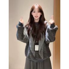 批发oversize重磅黑色条纹圆领<b class='q'>卫衣</b>女秋季慵懒风韩系穿搭宽松情侣外套