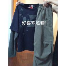 批发巨好看的两件套早秋美式复古撞色刺绣假两件卫衣工装阔腿裤套装女