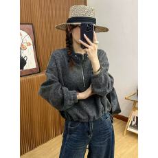 批发欧货秋季新款女装长袖<b class='q'>卫衣</b>拉链立领保暖纯色宽松轻熟百搭休闲上衣