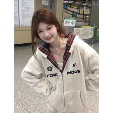 批发美式初中生开衫格纹<b class='q'>卫衣</b>女春秋季宽松oversize高街棒球服外套潮牌