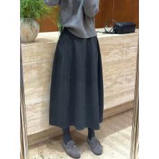 批发深灰色羊毛毛呢<b class='q'>半身</b>裙女秋冬2025新款松紧高腰显瘦A字中长伞裙子