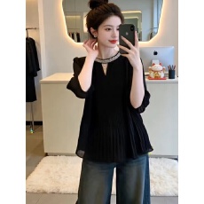 批发独特漂亮重工镶钻短袖衬衫2026夏季大码胖mm宽松遮肚子<b class='q'>雪纺衫</b>上衣