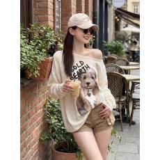 批发韩系辣妹斜肩小狗印花长袖<b class='q'>T</b><b class='q'>恤</b>女春季新款慵懒风休闲宽松防晒上衣