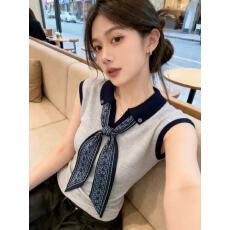 批发巨好看丝巾领带正肩针织<b class='q'>T</b><b class='q'>恤</b>女2026超火减龄夏季韩系气质坎肩上衣