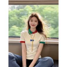 批发欧货撞色条纹短袖t恤女2026新款夏季宽松<b class='q'>显瘦</b>超火减龄刺绣上衣潮