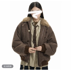 批发羊毛翻领厚外套女生冬季加绒保暖棉衣男美式复古休闲上衣