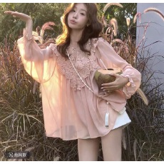 批发复古优雅立体钩花蕾丝拼接雪纺衫吊带背心女春季新款<b class='q'>宽松</b>上衣