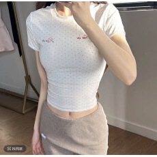 小小仟 波点上衣T恤修身高弹微喇休闲屁帘裤女宽松运动通勤长裤