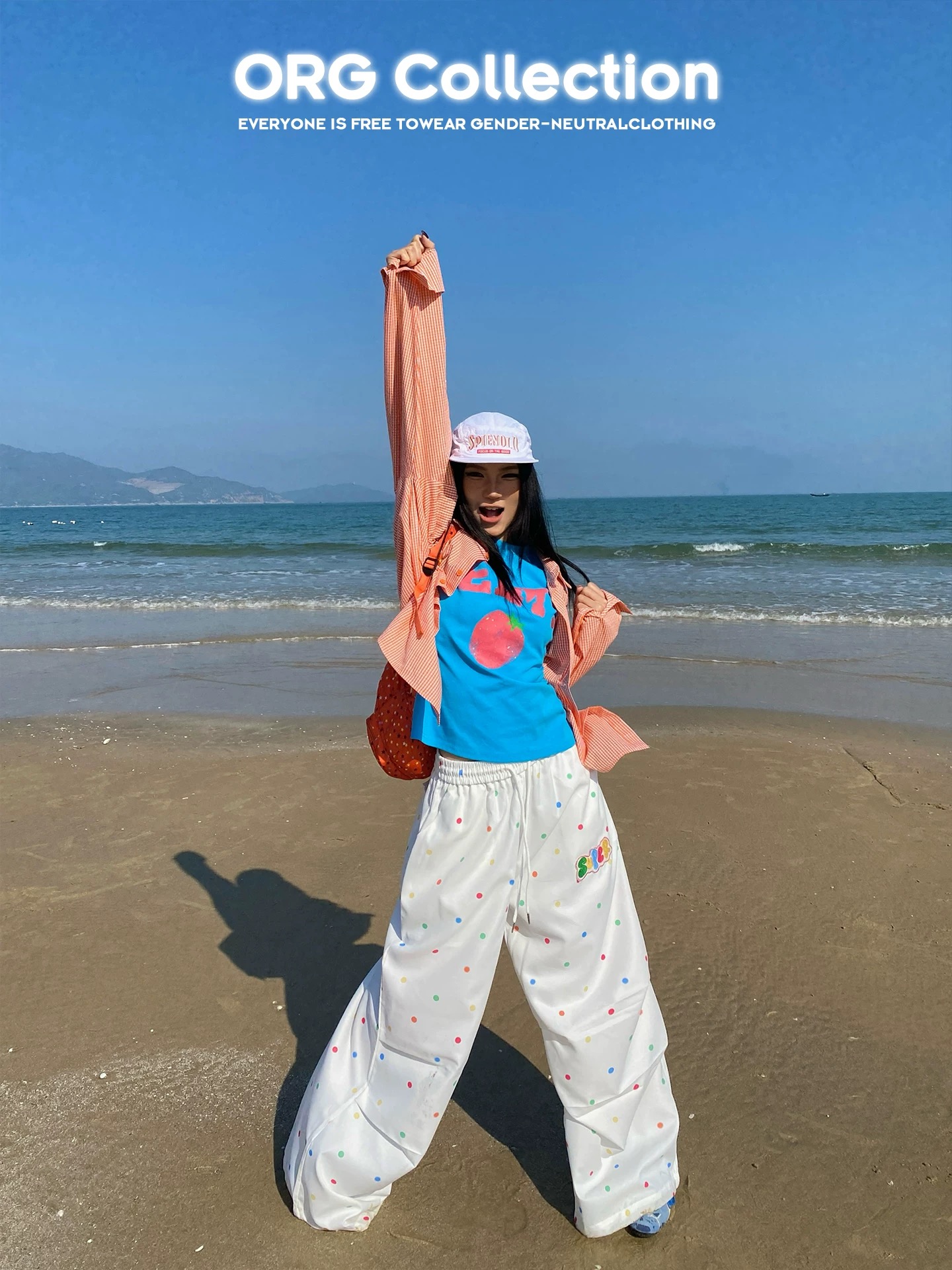 org collection 색상 도트 무늬 낙하산 병 바지 여성 봄 여름 재즈 댄스 넓은 다리 운동 캐주얼 화이트 바지