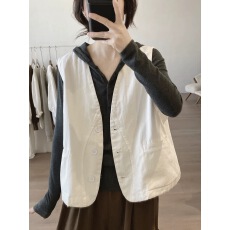 批发官图棉质马甲外套女<b class='q'>春</b>秋新款宽松显瘦V领简约小众设计感工装背心