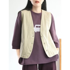 批发官图棉质马甲外套女<b class='q'>春</b>秋新款宽松显瘦V领简约小众设计感工装背心
