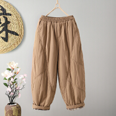 批发实拍冬季纯色压线拼接加厚夹棉棉裤女松紧腰内里格纹保暖哈伦裤