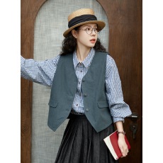 批发官方图原创纯棉V领马甲女春季小个子短款气质叠穿马甲背心上衣