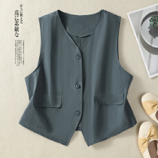 批发实拍图原创纯棉V领马甲女春季小个子短款气质叠穿马甲背心上衣