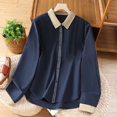 批发实拍图撞色翻领<b class='q'>衬衫</b>女<b class='q'>刺绣</b>休闲百塔宽松显瘦春季新款韩版<b class='q'>衬衣</b>外套