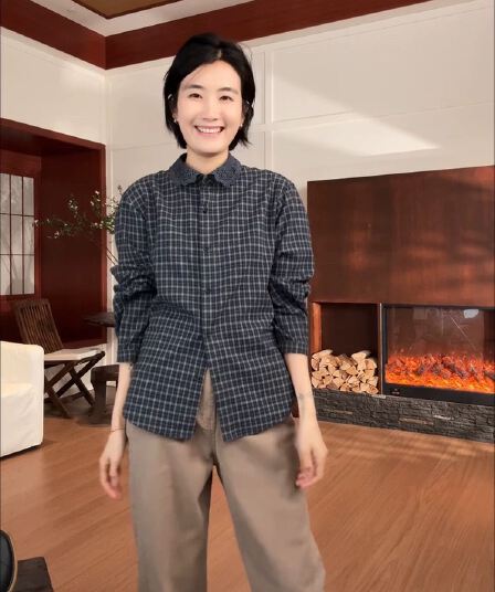 공식 그림 루즈핏 베이비 칼라 체크무늬 여성 셔츠 봄 가을 스택 착용 긴팔 오픈 가디건 인사이드 탑 셔츠