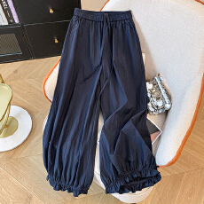 批发实拍图夏薄款木耳边花边<b class='q'>裤</b>高腰显瘦灯笼<b class='q'>裤</b>休闲透气百塔九分气球<b class='q'>裤</b>