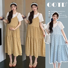 批发实拍现现~ 孕妇夏装<b class='q'>连衣裙</b>中长款宽松假两件潮妈碎花孕妇装裙子