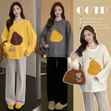 批发实拍现现~2025孕妇装秋季套装新款毛衣时尚宽松外穿上衣