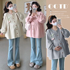 实拍~2025孕妇装秋季套装新款毛衣时尚宽松外穿上衣+牛仔裤两件套