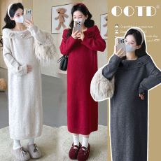 批发实拍现现~孕妇装2025秋装针织长裙时尚大码潮妈宽松中长款连衣裙