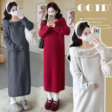 批发实拍现现~孕妇装2025秋装针织长裙时尚大码潮妈宽松中长款连衣裙